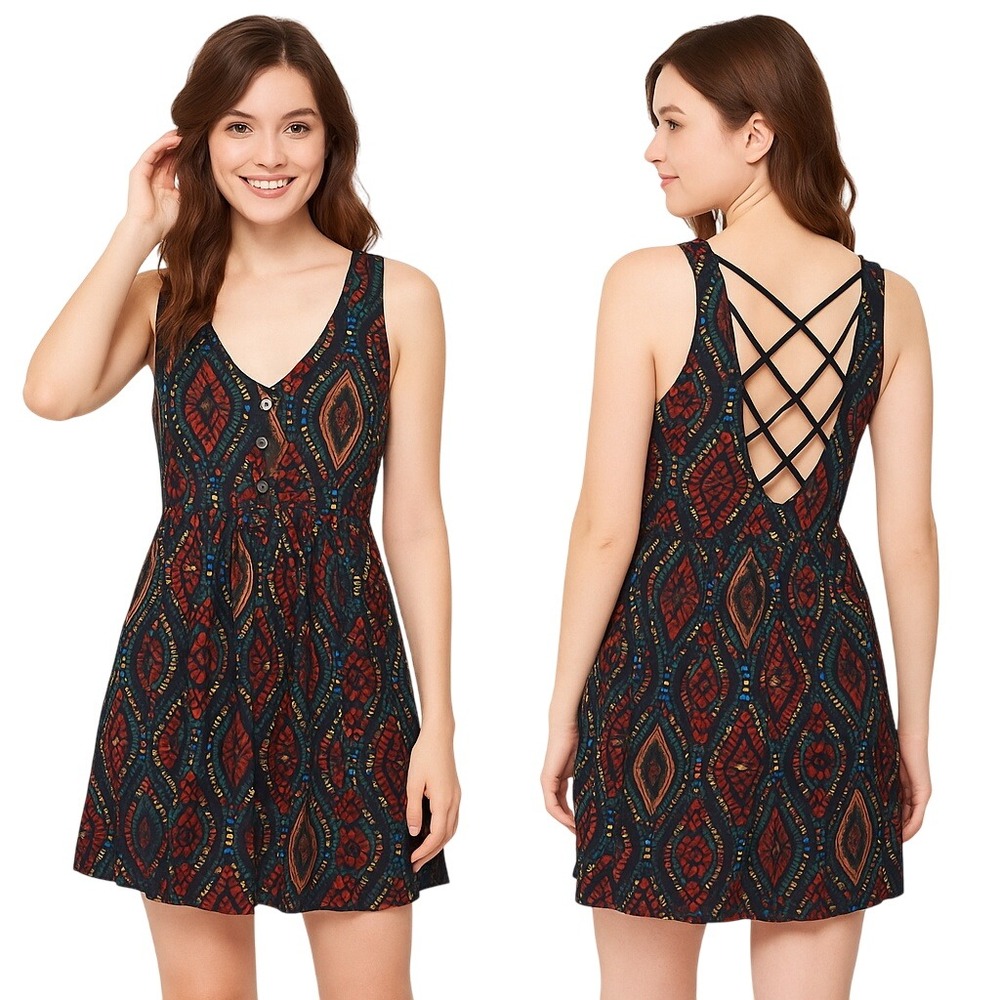 Forever 21‎ Dress Small Multicolor Sleeveless Button Front Boho Festival Tribal